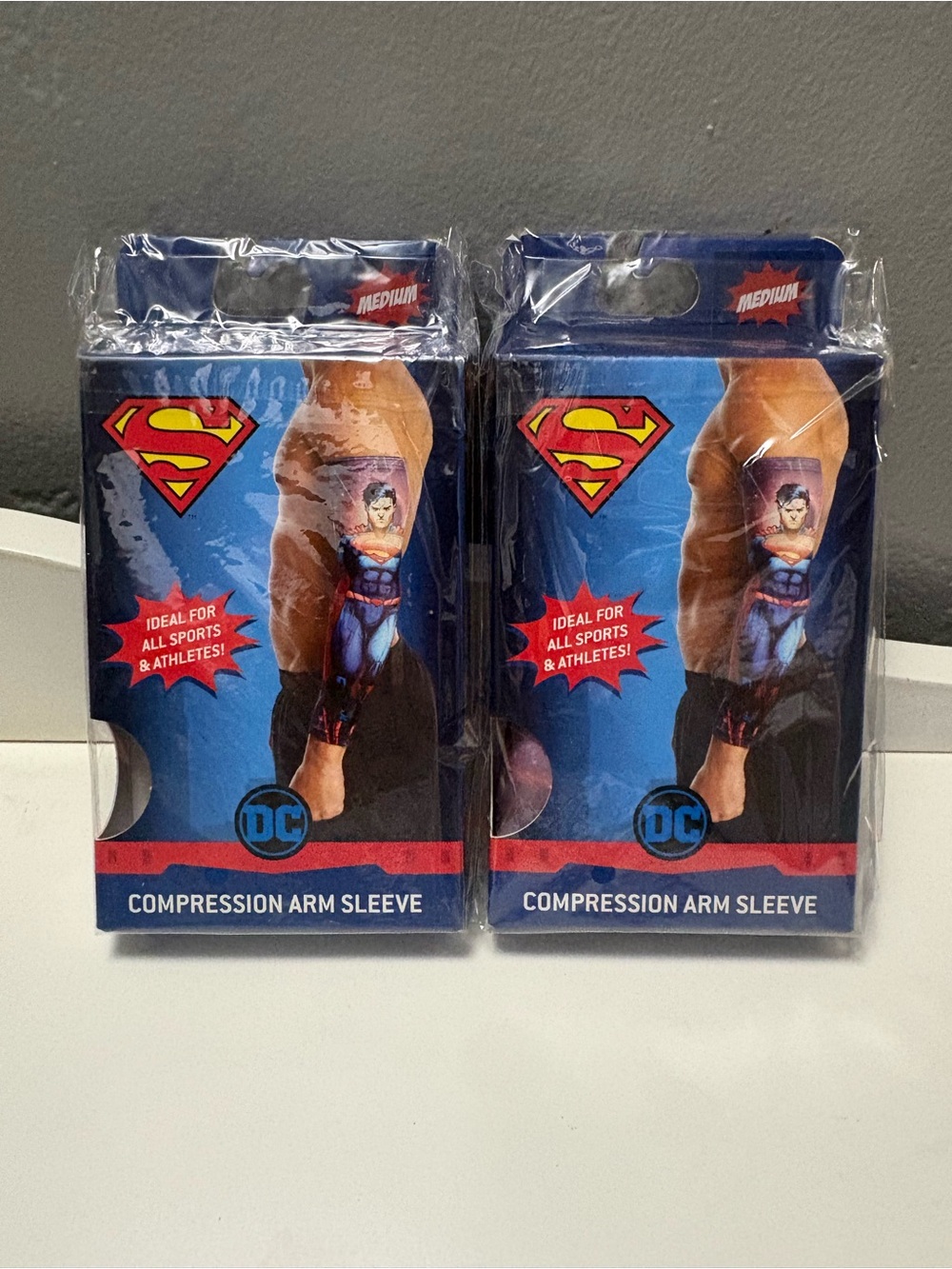 DC Superman Blue and Red Compression Arm Sleeve size medium 2 pack deal